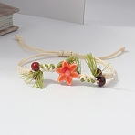 Adjustable Handmade Porcelain Flower Polyester Cord Braided Bead Bracelets for Women, Dark Orange, 2.36~9.84 inch(6~25cm)(WG32CA4-01)