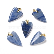 Natural Blue Aventurine Pendants, with Rack Plating Golden Plated Brass Findings, Long-Lasting Plated, Heart, 32~34x20x8mm, Hole: 4x4mm(G-E570-01G-04)