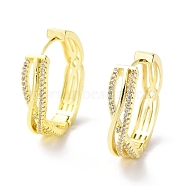Clear Cubic Zirconia Criss Cross Hoop Earrings, Brass Jewelry for Women, Real 18K Gold Plated, 25x26.5x6.5mm, Pin: 0.7mm(EJEW-G333-12G)