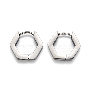 304 Stainless Steel Hexagon Huggie Hoop Earrings, Stainless Steel Color, 14x15.5x3mm, Pin: 1mm(STAS-H156-03A-P)