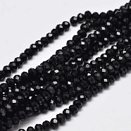 Faceted Rondelle Glass Beads Strands, Black, 3.5x2.5~3mm, Hole: 0.8mm, about 125~128pcs/strand, 13.7~14.1 inch(35~36cm)(X-GLAA-I033-3mm-07)