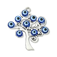 Blue Evil Eye Alloy Pendants, Lucky Eye Charms, Antique Silver, Tree, 41x37x4mm, Hole: 2.3mm(PALLOY-JF02358-03)