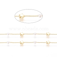 3.28 Feet Brass Handmade Beaded Chain, Curb Chains, with CCB Plastic Imitation Pearl Bead, Long-Lasting Plated, Soldered, Star, Real 18K Gold Plated, 2x1x0.8mm, Bead: 4mm, Star: 5.5x6.5x3mm(X-CHC-G011-16G)