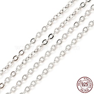 Rhodium Plated 925 Sterling Silver Flat Cable Chains, Soldered, Platinum, Link: 2x1.5x0.5mm(STER-F052-04P)