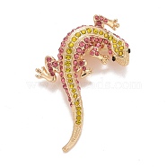 Rhinestone Lizard Badge, Animal Alloy Lapel Pin for Backpack Clothes, Golden, Light Rose, 56x37x6.5mm, Pin:0.7mm(JEWB-E013-03G-02)