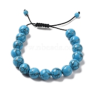 12.5mm Round Synthetic Turquoise Braided Bead Bracelets for Women Men, Inner Diameter: 2~3-1/8 inch(4.95~8.05cm)(BJEW-C060-01Y)