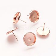 Flat Round Brass Stud Earrings Settings, Cadmium Free & Nickel Free & Lead Free, Rose Gold, Tray: 12mm, 14mm, Pin: 0.7mm(X-KK-E589-14mm-RG-NR)