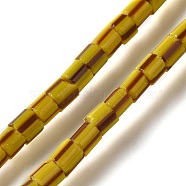 Handmade Lampwork Beads, Column with Stripe Pattern, Yellow, 6~11x7~8mm, Hole: 1.8mm, about 62~72pcs/strand, 25.59~25.98''(65~66cm)(LAMP-B023-04A-05)