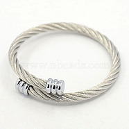 Trendy 304 Stainless Steel Bangles, Men's Torque Bangles, Stainless Steel Color, 55mm(BJEW-L076-02)