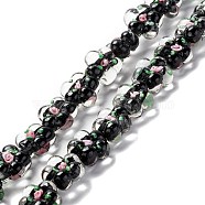 Handmade Lampwork Beads Strands, Bumpy, Flower, Black, 13.5~14x14.5~15x7~8mm, Hole: 1.4mm, about 28pcs/strand, 14.57 inch(37cm)(LAMP-D015-08D)