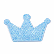 Glitter PU Patches, with Non Woven Fabric Back and Sponge Inside, Crown, Light Sky Blue, 38x55~58x2.5mm(FIND-S282-01B)