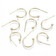 Brass Half Hoop Earrings, Stud Earring, Nickel Free, with 925 Sterling Silver Pins, Real 18K Gold Plated, 14x20x3mm, Pin: 0.7mm(KK-R112-040-NF)