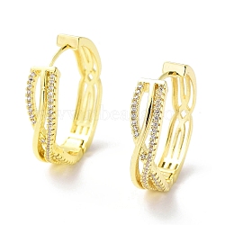 Clear Cubic Zirconia Criss Cross Hoop Earrings, Brass Jewelry for Women, Real 18K Gold Plated, 25x26.5x6.5mm, Pin: 0.7mm(EJEW-G333-12G)