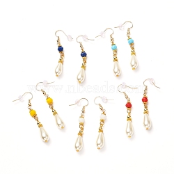 Teardrop Glass Pearl Beads Dangle Earrings with Glass Beads, Brass Jewelry for Women, Mixed Color, 55mm, Pin: 0.6mm(EJEW-JE04619)