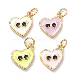 Real 18K Gold Plated Brass Enamel Charms, with Jump Rings, Long-Lasting Plated, Heart with Eye, Mixed Color, 12.5x10.5x2mm, Jump Ring: 5x1mm, 3mm Inner Diameter(KK-L206-020G)