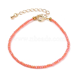 Faceted Electroplate Glass Beaded Bracelets, with Golden Plated Brass Spring Ring Clasps, Rondelle, Dark Salmon, 7-1/2 inch(19cm)(BJEW-JB05693-01)