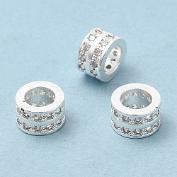 Rack Plating Brass Cubic Zirconia European Beads, Large Hole Beads, Cadmium Free & Lead Free, Long-Lasting Plated, Column, Silver Color Plated, 8x5mm, Hole: 5mm(KK-R147-10S)