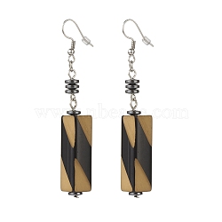 Acrylic Cuboid Dangle Earrings with Synthetic Hematite, 304 Stainless Steel Jewelry for Women, Camel, 77mm, Pin: 0.8mm(EJEW-JE04974)