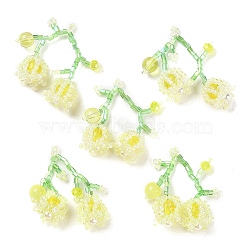 Seed & Acrylic & ABS Plastic Pearl Beaded Pendants, Cherry Charms, Yellow, 30~32x33~35x12~13mm, Hole: 1.2~1.4mm(GLAA-C028-03F)