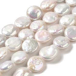Natural Baroque Pearl Keshi Pearl Beads Strands, Cultured Freshwater Pearl, Button, Grade 3A+, Old Lace, 12~13x5~8mm, Hole: 0.6mm, about 32pcs/strand, 16.14''(41cm)(PEAR-E016-008)