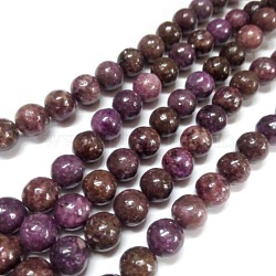 Natural Lepidolite/Purple Mica Stone Round Bead Strands, 8mm, Hole: 1mm, about 50pcs/strand, 15.74 inch(G-L144-8mm-01)