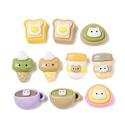 Cartoon Cat Theme Opaque Resin Decoden Cabochons, Coffee & Ice Cream & Bread, Mixed Shapes, Mixed Color, 13~20x14~20x7.5~9mm(RESI-H161-04)