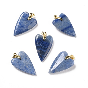 Natural Blue Aventurine Pendants, with Rack Plating Golden Plated Brass Findings, Long-Lasting Plated, Heart, 32~34x20x8mm, Hole: 4x4mm
