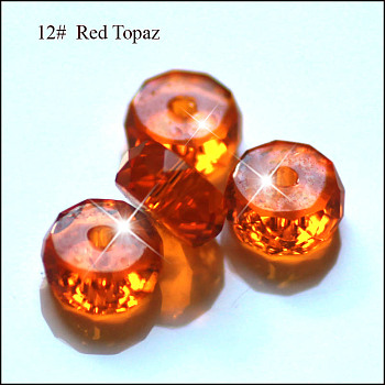Imitation Austrian Crystal Beads, Grade AAA, Faceted, Flat Round, Dark Orange, 8x3.5mm, Hole: 0.9~1mm