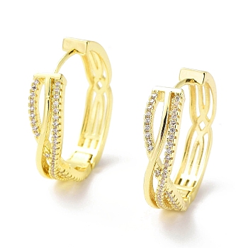 Clear Cubic Zirconia Criss Cross Hoop Earrings, Brass Jewelry for Women, Real 18K Gold Plated, 25x26.5x6.5mm, Pin: 0.7mm