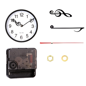 Plastic Long Shaft Clock Movement Mechanism Kit, with Aluminum Pointer, Clock Face Dail, Black, 56x56x16mm, Pin: 12x6mm