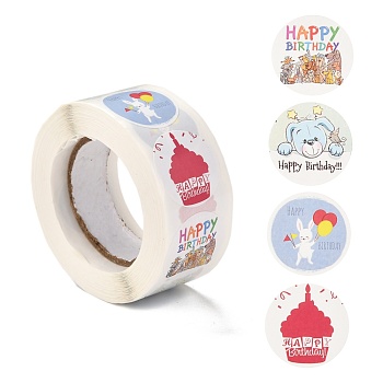 Birthday Themed Pattern Self-Adhesive Stickers, Roll Sticker, for Party Decorative Presents, Colorful, 25mm, about 500pcs/roll