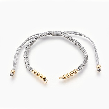 Nylon Cord Bracelet Making, with Brass Findings, Golden, Light Grey, 5-1/2 inch(14cm)~11-3/8 inch(29cm), Hole: 2.5mm