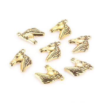 Alloy Pendants, Lead Free and Cadmium Free, Horse Head, Antique Golden, 25x20x3mm, Hole: 3mm