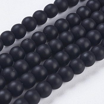 Synthetic Black Stone Bead Strands, Frosted, Round, 4~5mm, Hole: 1mm, about 95pcs/strand, 15.7 inch