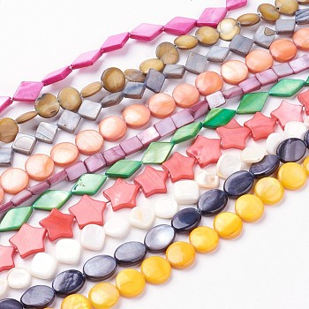 Natural Freshwater Shell Beads Strands, Mixed Shape, Mixed Color, 8~16x4~12x2~4mm, Hole: 0.5~1mm, about 26~49pcs/strand, 15.3 inch~16.1 inch(39~41cm)