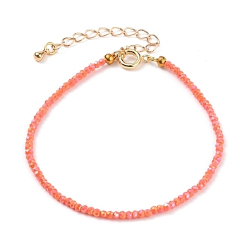 Faceted Electroplate Glass Beaded Bracelets, with Golden Plated Brass Spring Ring Clasps, Rondelle, Dark Salmon, 7-1/2 inch(19cm)