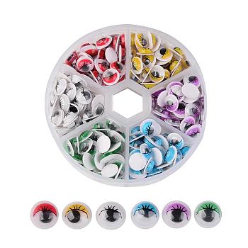 Plastic Wiggle Googly Eyes Cabochons DIY Scrapbooking Crafts Toy Accessories, with Label Paster on Back, Mixed Color, 8x4mm, about 50pcs/color, 300pcs/box