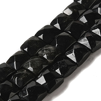 Natural Obsidian Beads Strands, Faceted, Square, 9~10.5x10~10.5x6mm, Hole: 1mm, about 18~20pcs/strand, 7.09~7.68 inch (18~19.5cm)