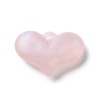 Luminous Acrylic Pendants, with Glitter, Glow In The Dark, Heart Charms, Pink, 25.5x38x9.5mm, Hole: 4x4mm, about 94pcs/500g