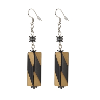 Acrylic Cuboid Dangle Earrings with Synthetic Hematite, 304 Stainless Steel Jewelry for Women, Camel, 77mm, Pin: 0.8mm