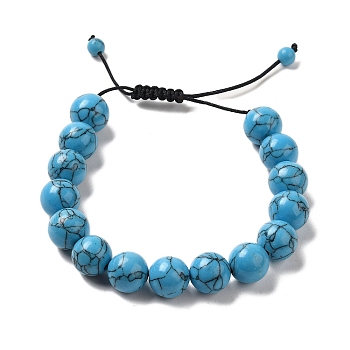 12.5mm Round Synthetic Turquoise Braided Bead Bracelets for Women Men, Inner Diameter: 2~3-1/8 inch(4.95~8.05cm)