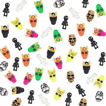 Olycraft 45Pcs 9 Style Alloy Skull & Skeleton Cabochons, Nail Art Decoration Accessories, Mixed Color, 7~12x5.5~6.7x1.6~4mm, 5pcs/style