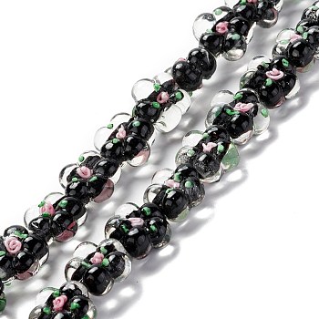 Handmade Lampwork Beads Strands, Bumpy, Flower, Black, 13.5~14x14.5~15x7~8mm, Hole: 1.4mm, about 28pcs/strand, 14.57 inch(37cm)