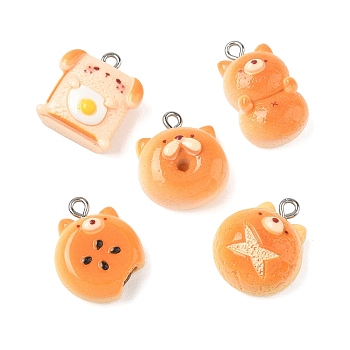 Shiba Inu Theme Opaque Resin Pendants, Bread Charm, with Stainless Steel Loop, Stainless Steel Color, Mixed Color, 20~23.5x14~17.5x8.5~10mm, Hole: 2mm