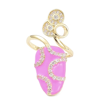 Brass Micro Pave Cubic Zirconia Fingernail Rings, with Enamel, Auspicious Clouds, Real 18K Gold Plated, Magenta, 1.5mm, Inner Diameter: 13mm