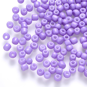 8/0 Baking Paint Glass Round Seed Beads, Lilac, 3~3.5x2mm, Hole: 1~1.2mm, about 10000pcs/pound