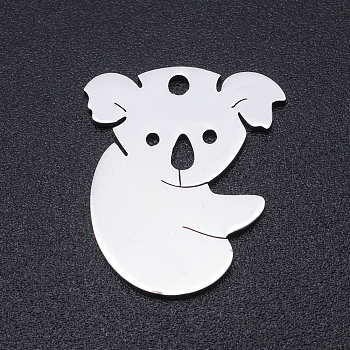 201 Stainless Steel Pendants, Koala, Stainless Steel Color, 18x16x1mm, Hole: 1.6mm