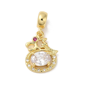 Rack Plating Brass Pave Cubic Zirconia European Dangle Charms, Large Hole Dragon Pendants, Cadmium Free & Lead Free, Long-Lasting Plated, Real 18K Gold Plated, 26mm, Pendant: 17.5x13.5x4.5mm, Hole: 4.8mm