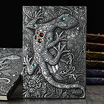3D Embossed PU Leather Notebook, A5 Lizard Pattern Journal, for School Office Supplies, Antique Silver, 215x145mm