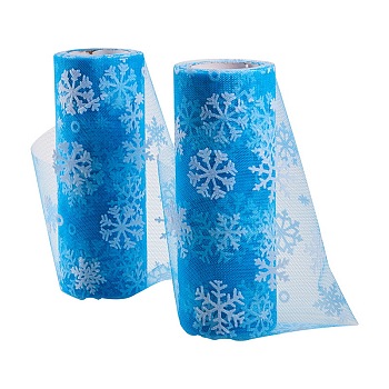 Snowflake Deco Mesh Ribbons, Tulle Fabric, Tulle Roll Spool Fabric For Skirt Making, Deep Sky Blue, 6 inch(15cm), about 10yards/roll(9.144m/roll)